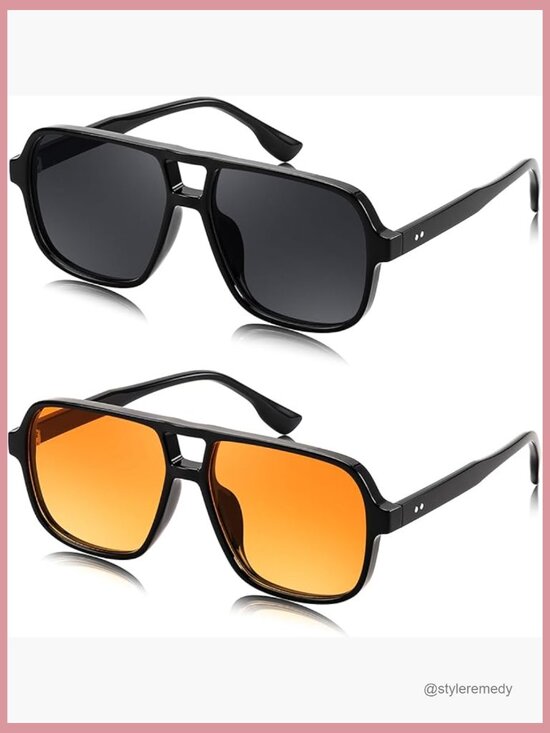 Retro Square Aviator Sunglasses Plastic Frame UV400 Protection FEISEDY Retro Square Aviator Sunglasses Women Men 70s  main image 4